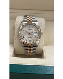 Rolex date just yellow/steel 36mm silver 10 diamonds dial