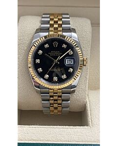 Rolex date just 36mm jubilee yellow gold/steel black diamonds