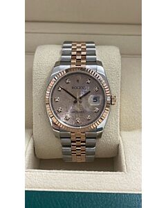 Rolex date just 36mm pink/steel jubille band black diamonds dial