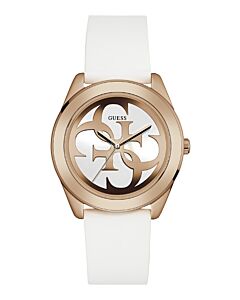 GUESS Rose Gold White Leather Strap W0911L5