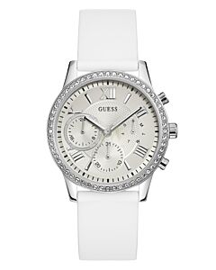 GUESS Multifunction Crystals White Rubber Strap W1135L7