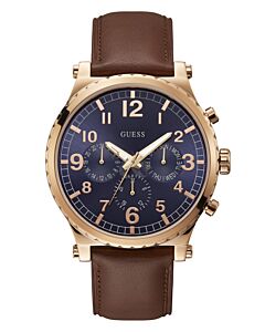 GUESS Multifunction Rose Gold Brown Leather Strap W1215G1