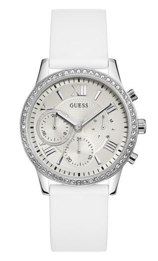 GUESS Multifunction Crystals White Rubber Strap W1135L7