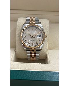 Rolex date just yellow/steel 36mm silver 10 diamonds dial