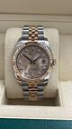 Rolex date just 36mm pink/steel jubille band black diamonds dial