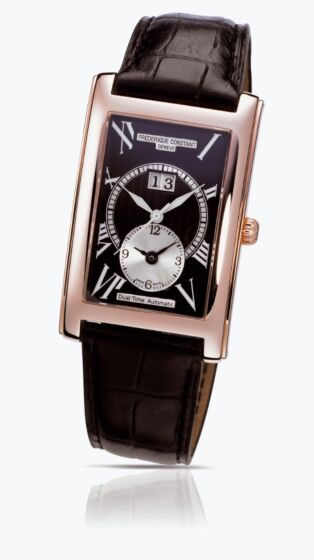 FREDERIQUE CONSTANT Dual Time Automatic Rose Gold Brown Leather Strap FC-325BS4C24