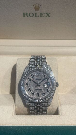 Rolex date just jubilee steel 40mm full pave diamons 